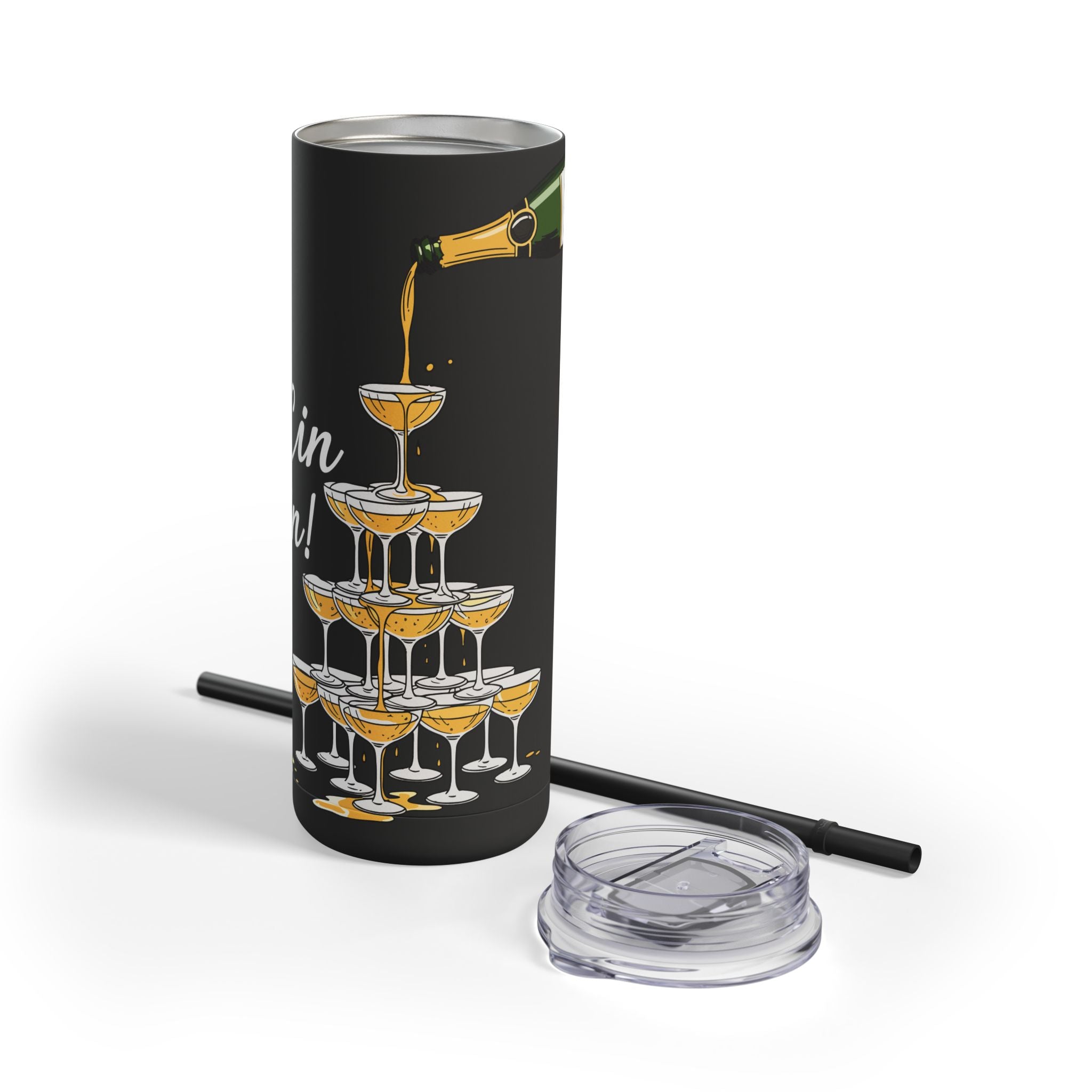 Champagne Celebration Tumbler, 20oz Skinny Matte Travel Mug, Perfect for Parties, Weddings, Birthdays, Toasting!
