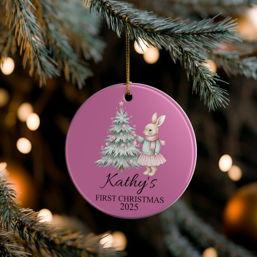 Personalized Ceramic Christmas Ornament - Kathy's First Christmas 2025