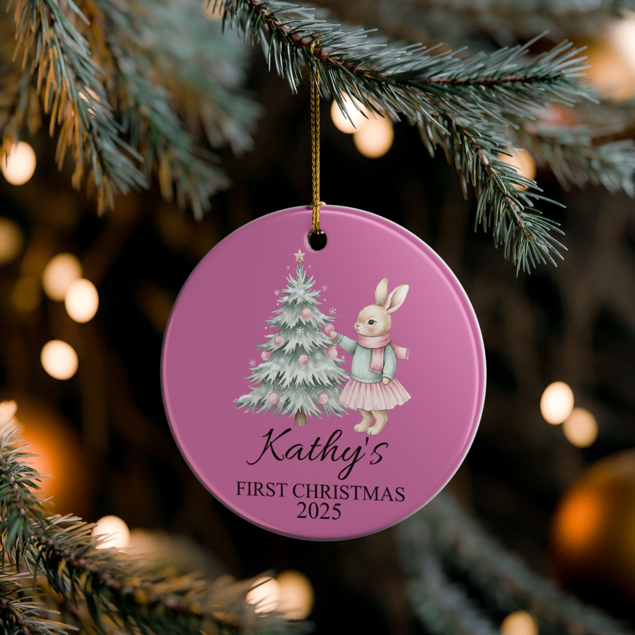 Personalized Ceramic Christmas Ornament - Kathy's First Christmas 2025