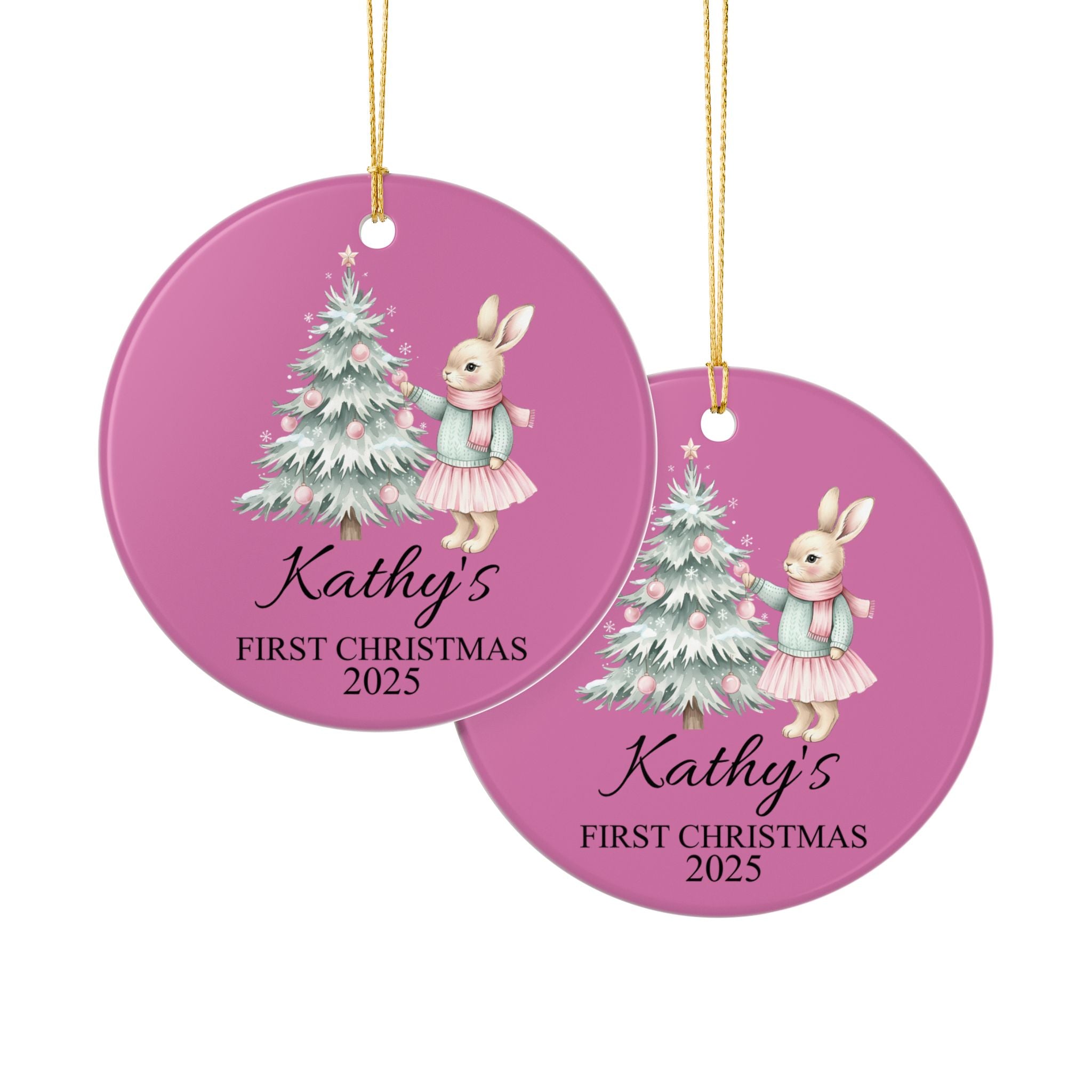Personalized Ceramic Christmas Ornament - Kathy's First Christmas 2025