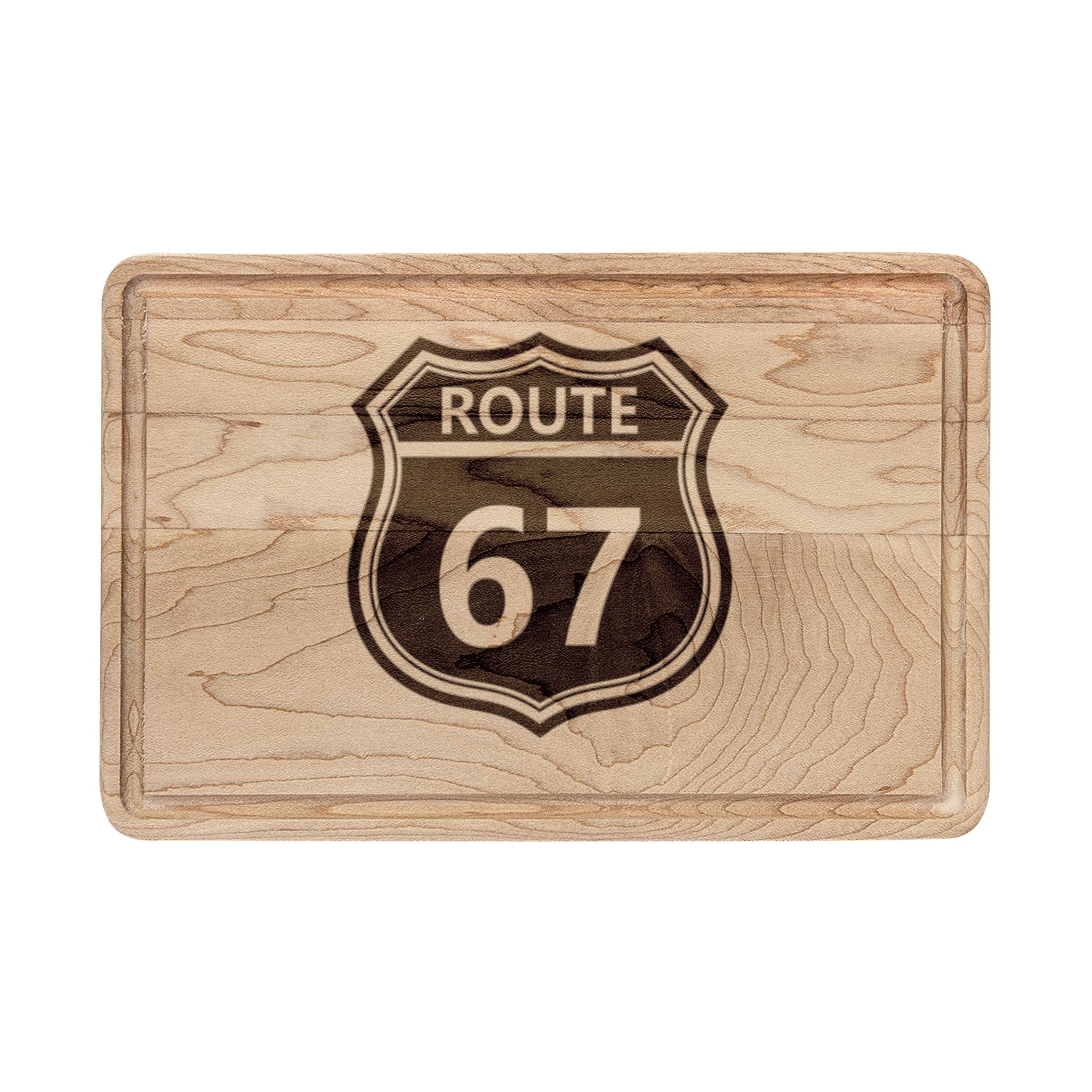 Route 67 Engraved Wooden Cutting Board - Rustic Highway Sign Kitchen Gift
