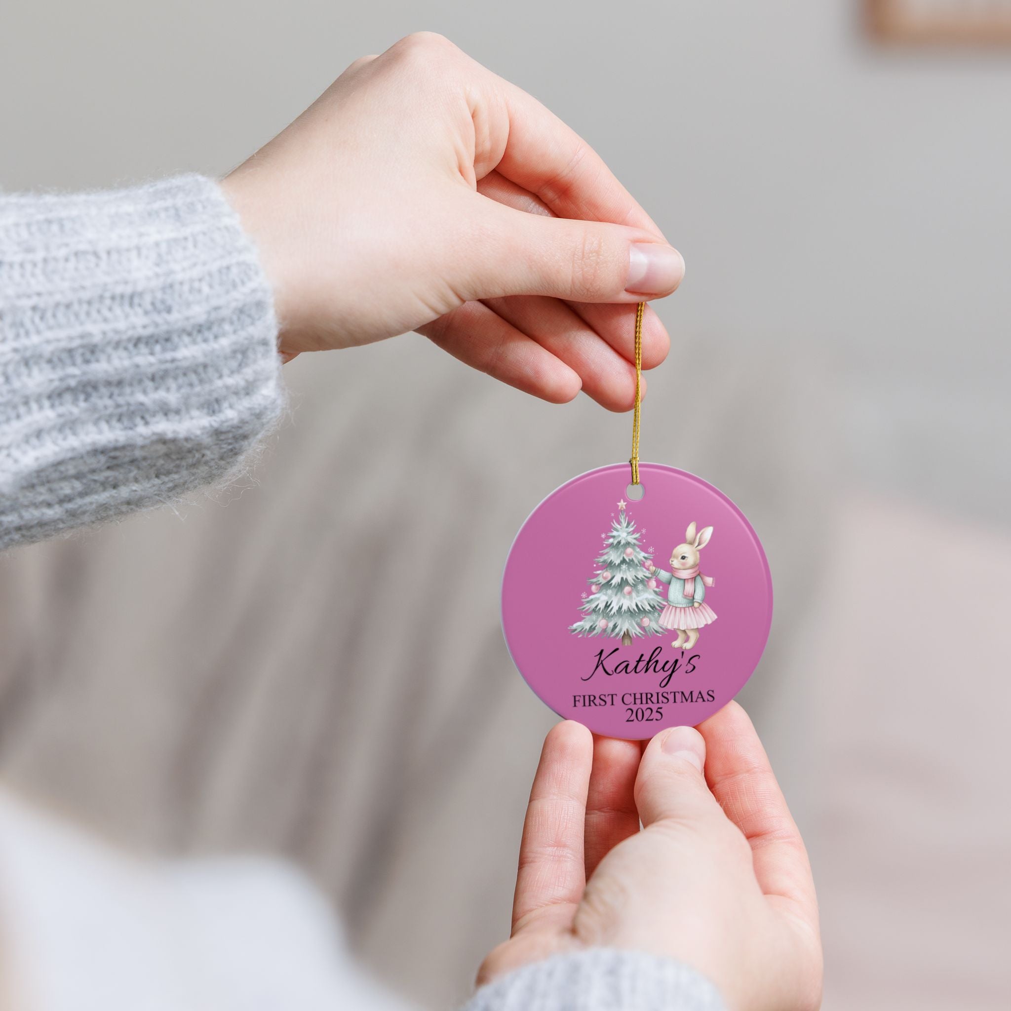 Personalized Ceramic Christmas Ornament - Kathy's First Christmas 2025