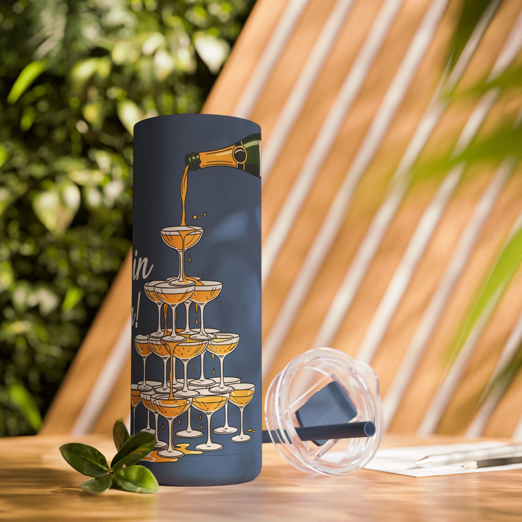 Champagne Celebration Tumbler, 20oz Skinny Matte Travel Mug, Perfect for Parties, Weddings, Birthdays, Toasting!